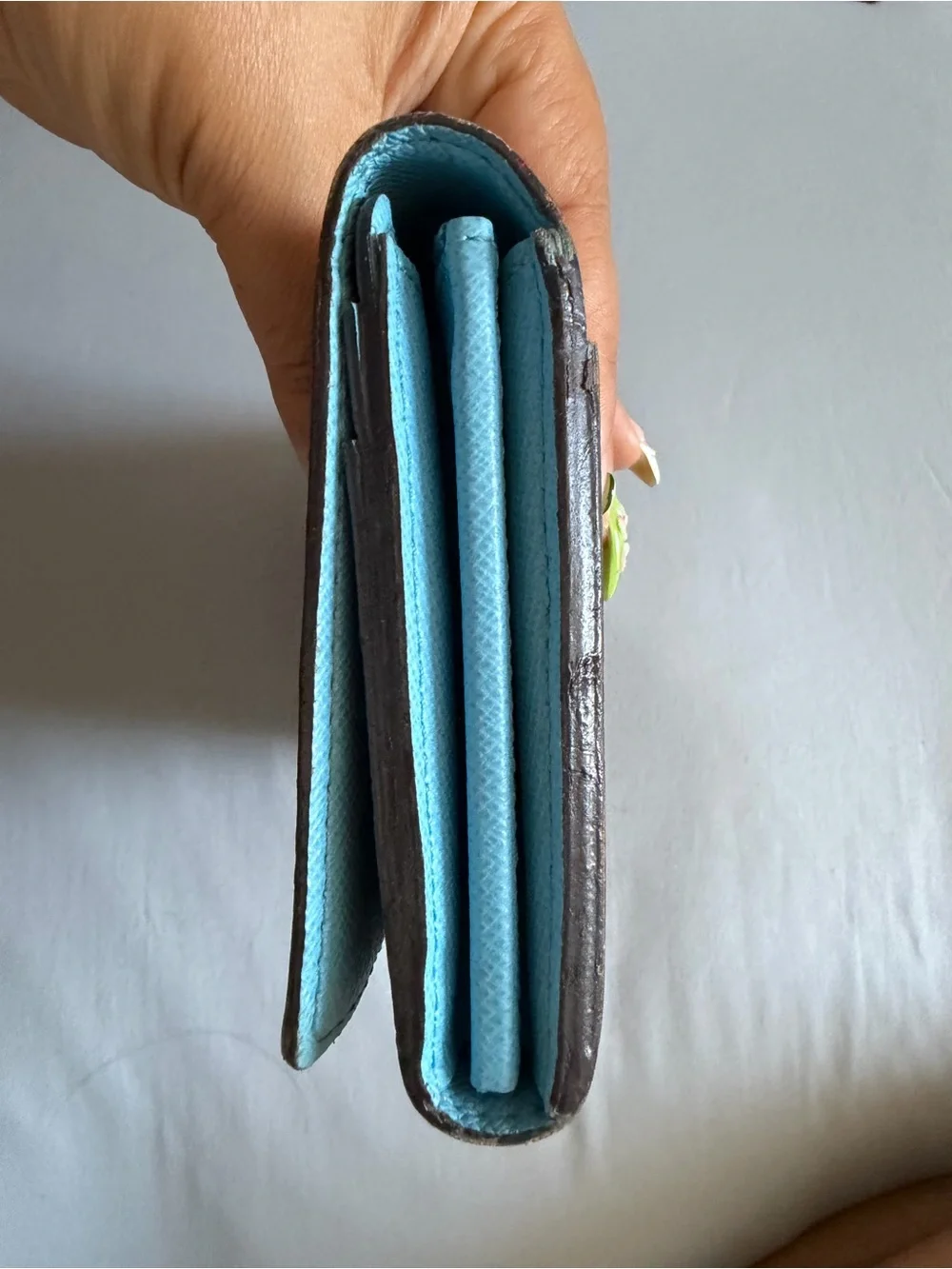 Louis Vuitton Turquoise Textured Leather Snap Wallet